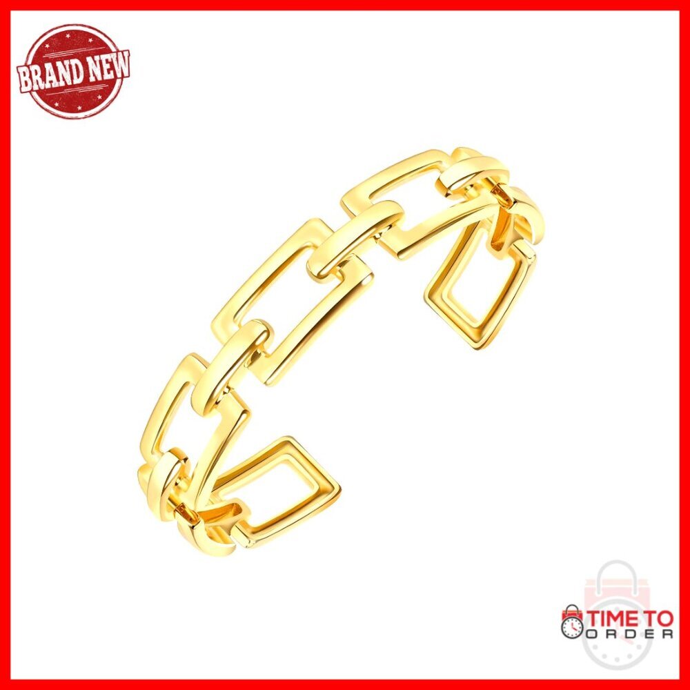 Geometric Cuff Bracelet 18K Gold Plated Adjustable Chunky Statement Jewelry
